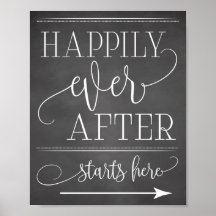 Chalkboard Felizmente Depois De Começar Aqui Sinal