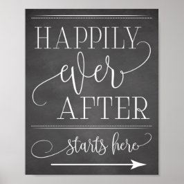 Pôster Chalkboard Felizmente Depois De Começar Aqui Sinal