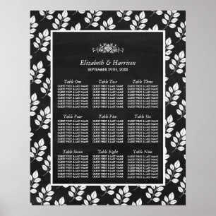 Poster Chalkboard Floral Leaf Wedding Seating Chart