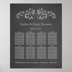 Pôster Chalkboard Flourish e Swirl Seating Chart