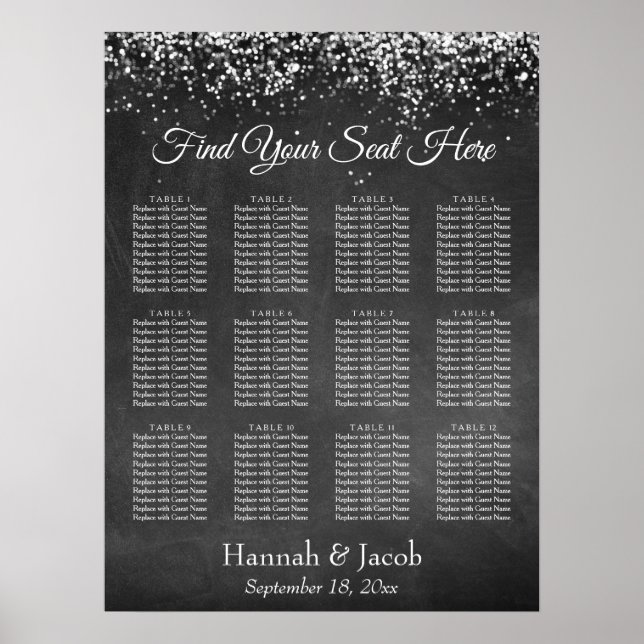 Poster Chalkboard & Lights Reception Seating Chart (Frente)