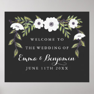 Poster Chalkboard Painted Anemones Weding Sign