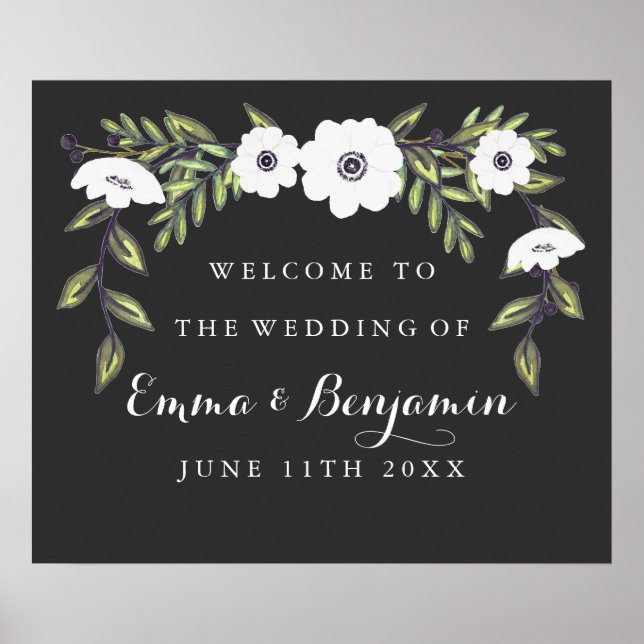 Poster Chalkboard Painted Anemones Weding Sign (Frente)