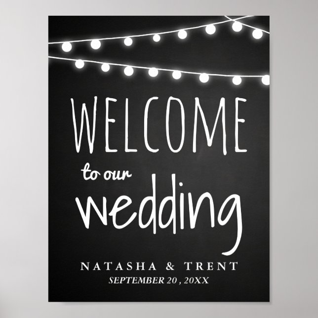 Pôster Chalkboard String Of Lights Welcome Nag (Frente)