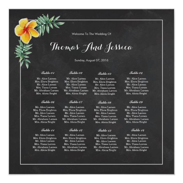 Pôster Chalkboard Wedding Seating Chart Poster (Frente)