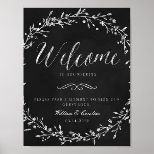 Pôster Chalkboard Wreath Weding Sinal Guestbook
