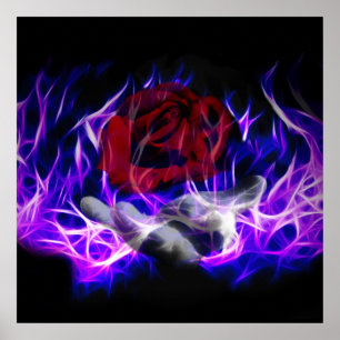Pôster Chama violeta cor-de-rosa e mão dos deuses