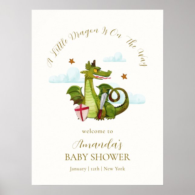 Poster Chamada de Chuvada de Bebê Estrelas Pequeno Dragão (Frente)