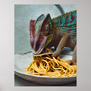 Poster Chameleon comendo espaguete