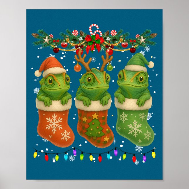 Poster Chameleon In Christmas Socks Lights Chameleon Xmas (Frente)