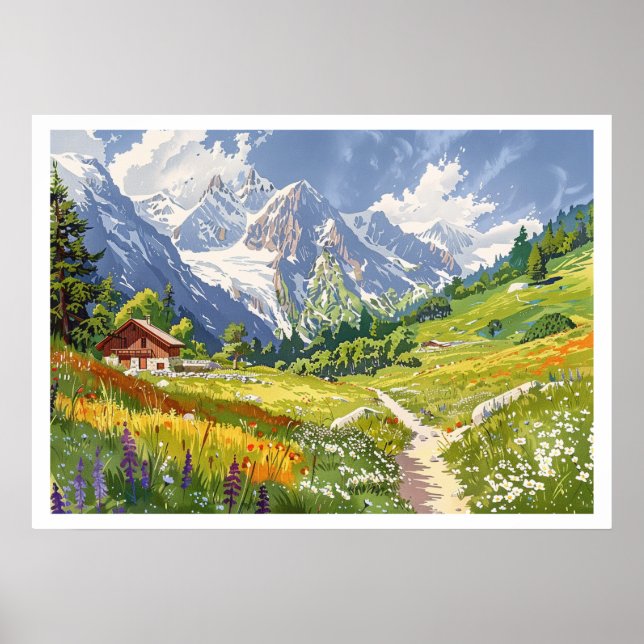 Poster Chamonix, França Retro Mountain (Frente)