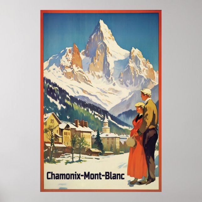 Poster Chamonix, Mont Blan, Vintage Ski (Frente)