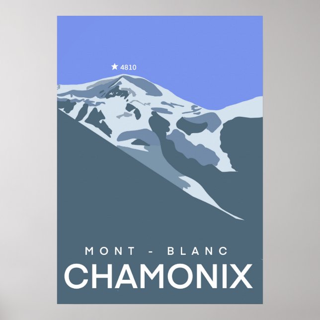 Poster Chamonix, Mont-Blanc, desenhado digitalmente, souv (Frente)