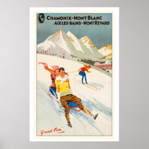 Poster Chamonix, Mont Blanc França Grande Diversão Esqui