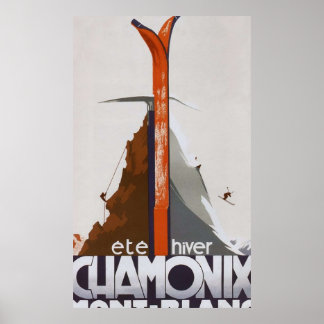 Poster Chamonix Mont Blanc França Vintage Ski