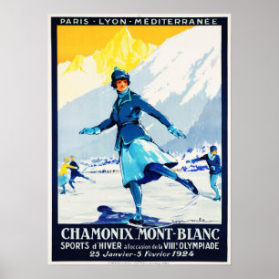 Poster CHAMONIX Mont Blanc Sports D' Hiver Suiça