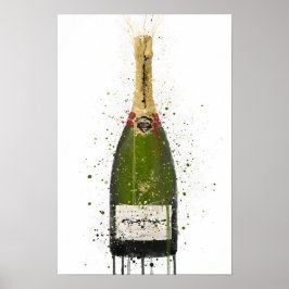 Poster Champagne Bottle Wall Art Print 'Olive Green' 