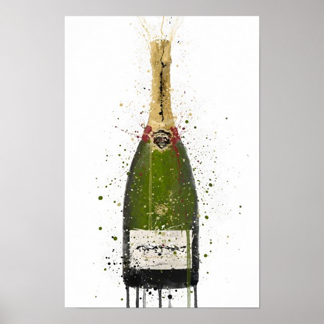 Poster Champagne Bottle Wall Art Print 'Olive Green'  (Frente)