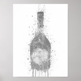 Poster Champagne Bottle Wall Art Print 'Rosy' Grey