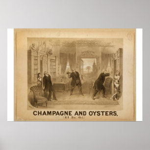 Pôster Champagne e teatro retro das ostras