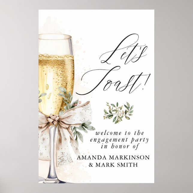 Poster Champagne Let's Toast Winter Engagement Welcome (Frente)