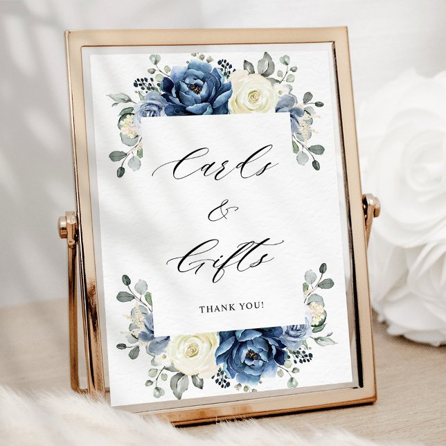 Poster Champagne Marinho azul Dusty Cartões de marfim e p (Dusty Blue Navy Champagne Ivory Cards & Gifts Poster)