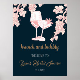 Poster Champagne Perola Preta Boas-vindas para Chá de Noi