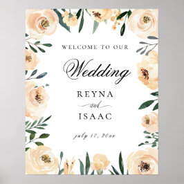 Poster Champagne Watercolor Design Floral Boas-vindas