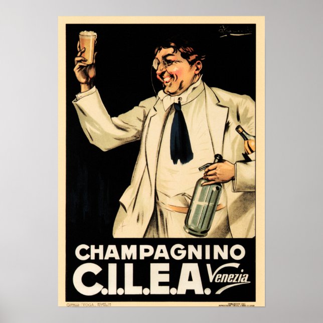 Poster CHAMPAGNINO CILEA Veneza Venice Itália Licor Ad (Frente)