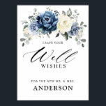 Poster Champanhe Azul Dusty Ivory Floral Bem Desejos<br><div class="desc">O chá de panela floral azul empoeirado / casamento deseja o novo Sr. e Sra. apresentando um buquê elegante de azul marinho, azul real, branco, ouro, marfim de champanhe, rosa de cor escamosa, botões de flores ranúculus e folhas de eucalipto verde sábio e buquê de cor d'água elegante. Entre em...</div>