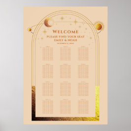 Poster Champanhe Celestial Dourado Sun Moon Stars Casamen