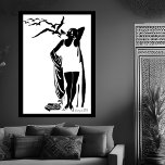 Poster Champanhe de praia de Black White Deco<br><div class="desc">Black White Deco champanhe de praia Seagulls Arte Vintage Art Deco Black White Mulher</div>