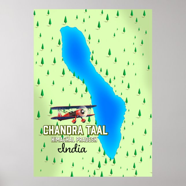 Poster Chandra Taal Himachal Pradesh mapa de lago indiano (Frente)