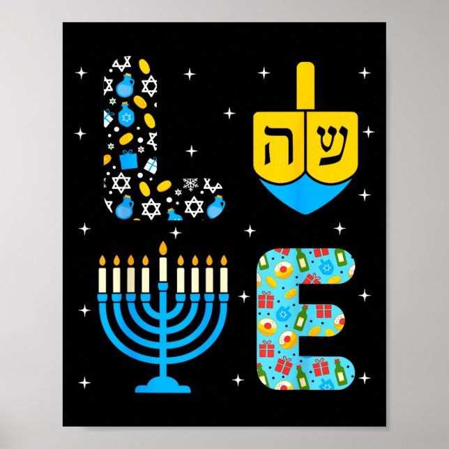 Poster Chanukah Menorah Dreidel Icons Hanukkah Love Celeb (Frente)