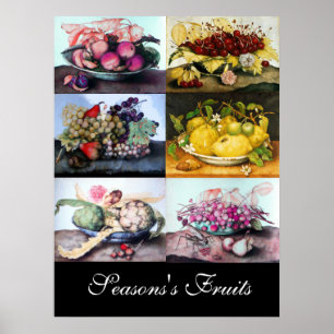 Pôster Chapas de fruta/Cerejas,Limões,Uvas,Artichokes