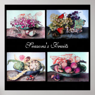 Pôster Chapas de fruta/Cerejas,Pêssegos,Uvas, Artichokes