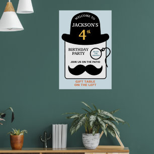 Poster Chapéu Bowler Fofo e Monóculo para Festa de Aniver