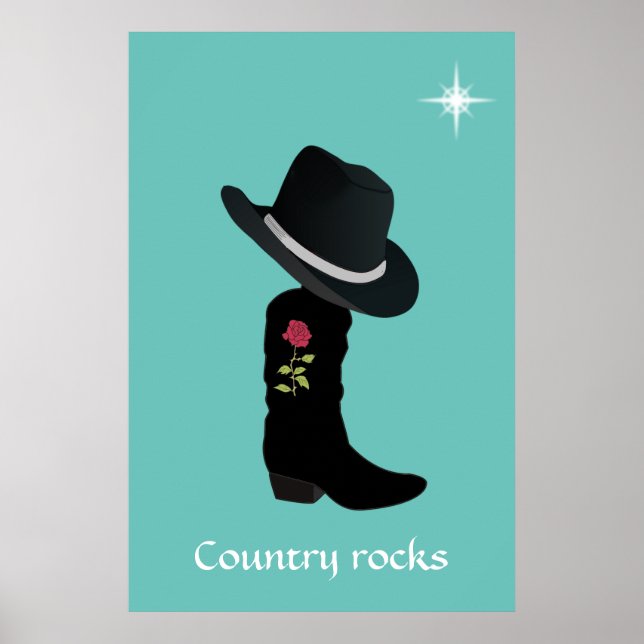 Poster Chapéu Country e Bota em Azul Turquesa (Frente)