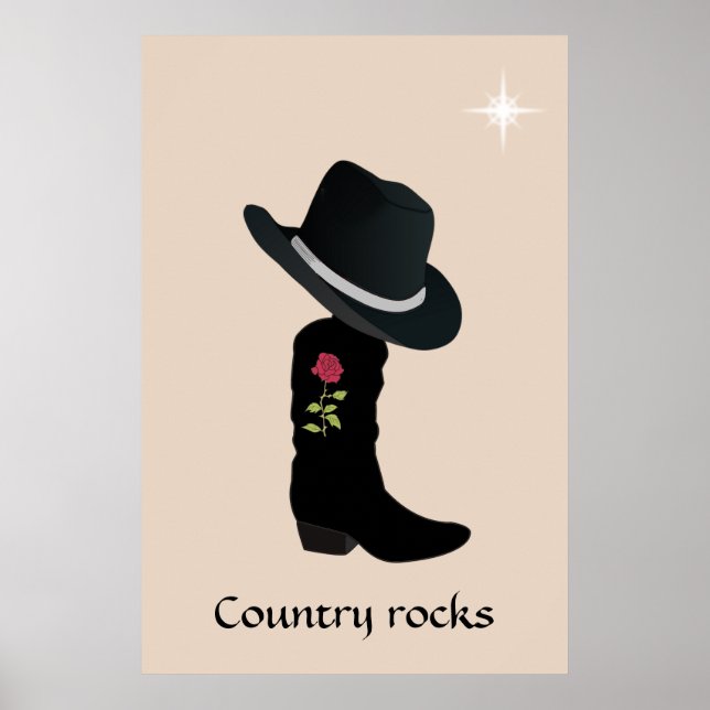 Poster Chapéu Country e Bota em Bege (Frente)