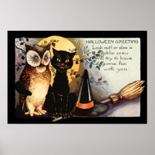 Poster Chapéu da Bruxa de Lua Cheia de Gato Negro