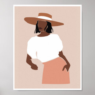 Poster Chapéu de Aba Larga Feminino Preto Boho Moda Arte