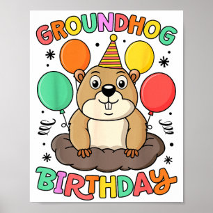 Poster Chapéu de Aniversário do Dia da Marmota Balões Ret