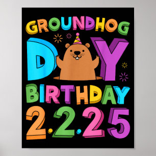 Poster Chapéu de Aniversário do Dia da Marmota Retro 60s