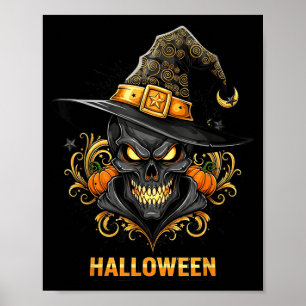 Poster Chapéu de Bruxa Caveira Assustadora Halloween Horr