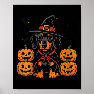 Poster Chapéu de Bruxa de Halloween para Dachshund Femini