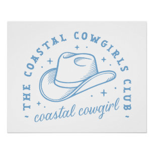 Pôster Chapéu de cowgirl costeira estética azul da costa