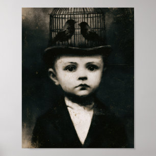 Poster Chapéu de criança surreal em preto e branco com pá