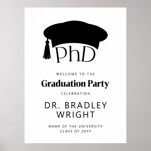 Poster Chapéu de Gradução de Doutorado PhD Bem-vindo ao D (Frente)
