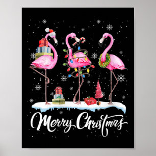 Poster Chapeu de Natal Alegre Papai Noel Flamingo Luz Nat