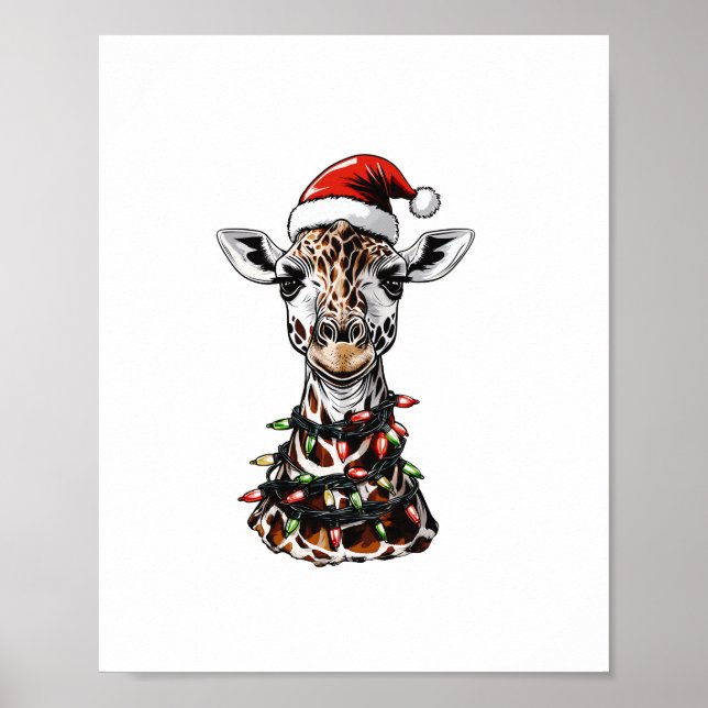 Poster Chapéu de Natal de Girafa Natal   (Frente)